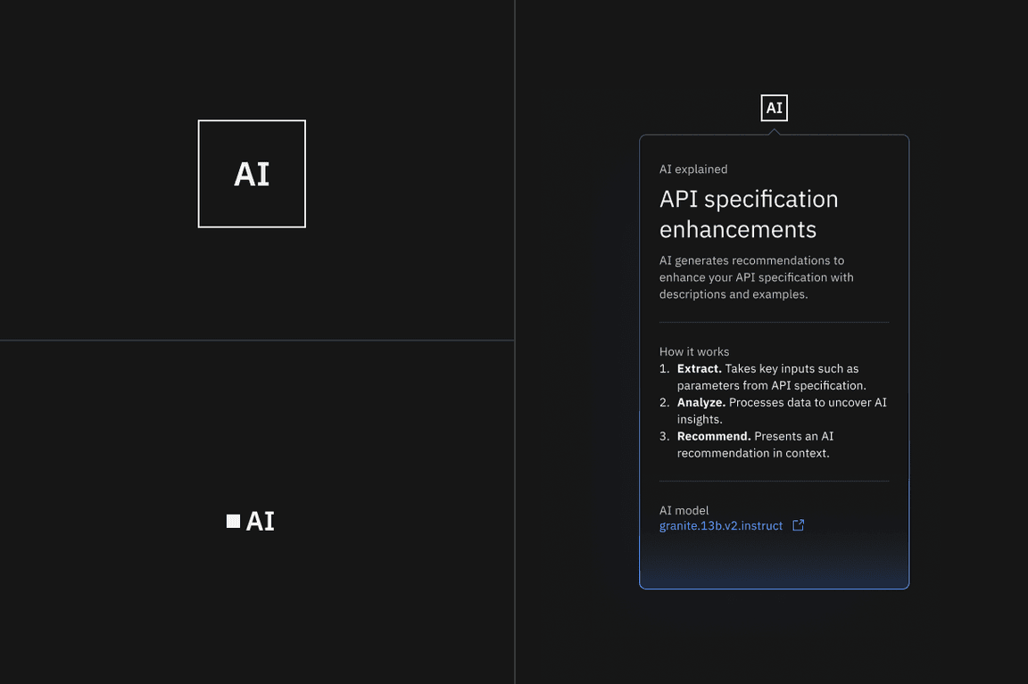 Dark mode example of the AI label and explainability popover.